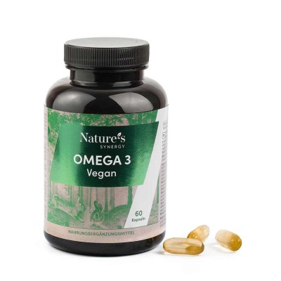 Vegan Omega-3 capsules. Plant-based Omega-3 for your brain, vision and heart. 60 capsules, 1-2 months.