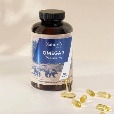 Premium Omega-3 Capsules. Omega-3 capsules for your daily well-being. 160 capsules, 5 months.