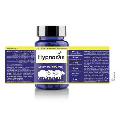 Hypnozan Capsules. Plant extracts for calm and quality sleep and good function of the nervous system. 60 capsules, 2 months.