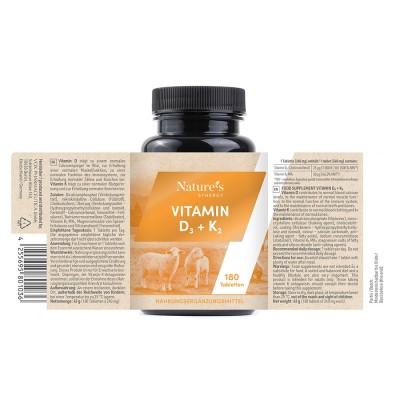 Vitamin D₃ + K₂ tablets. Synergy of vitamins D3 and K2 for your bones and muscles. 180 tablets, 6 months.