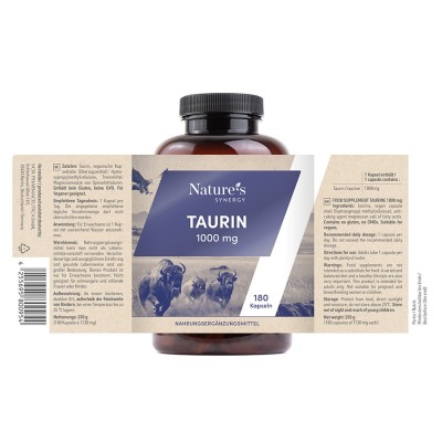 Taurine Capsules. 1,000 mg of taurine in one capsule. 180 capsules, 6 months