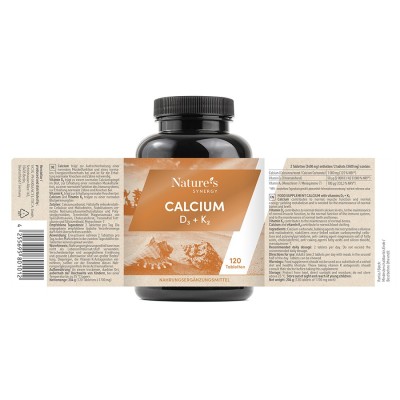 Calcium + Vitamin D3 + Vitamin K2 tablets. The complex for your bones and muscles. 120 tablets, 2 months.