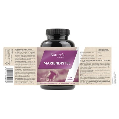 Milk Thistle with 80% Silymarine capsules. Herbal supplement for your liver health. 120 capsules, 4 months.
